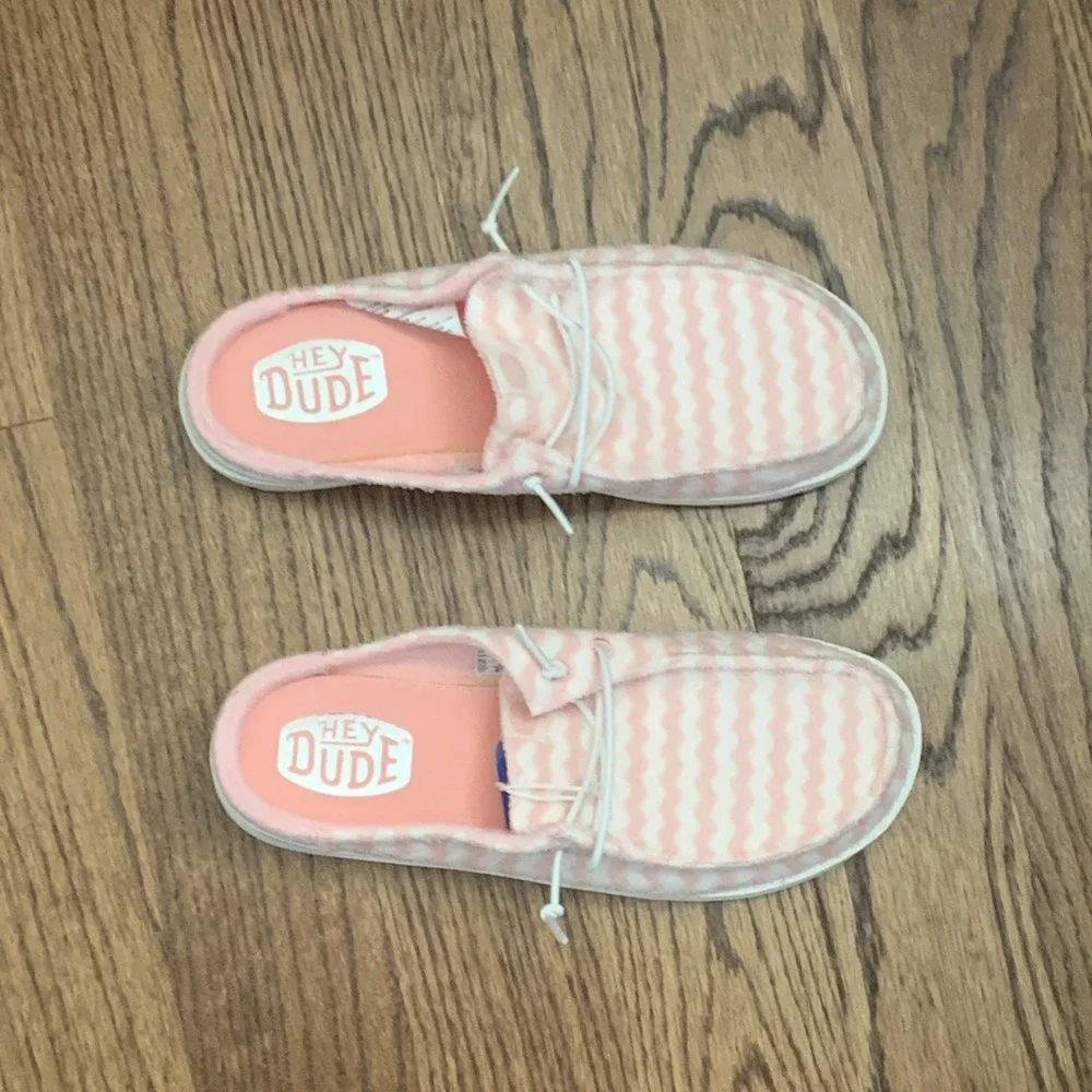 Hey Dude Wendy Stripe Slip Terry Pink/White Shoes Women's Size 9 - 43186-690